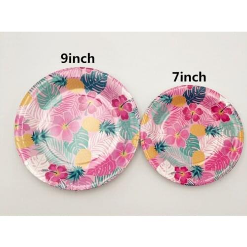 6pcs Hawaii Palm Leaf Pineapple Summer Tropical Theme Disposable 7/9inch Paper Plates Party Tableware