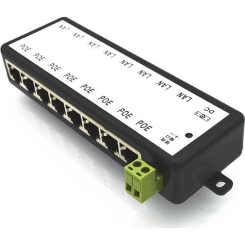 8Ports POE Injector POE Splitter for CCTV POE IP Camera Power Over PoE Power Adapter Ethernet Power Supply Input DC12V-DC48V