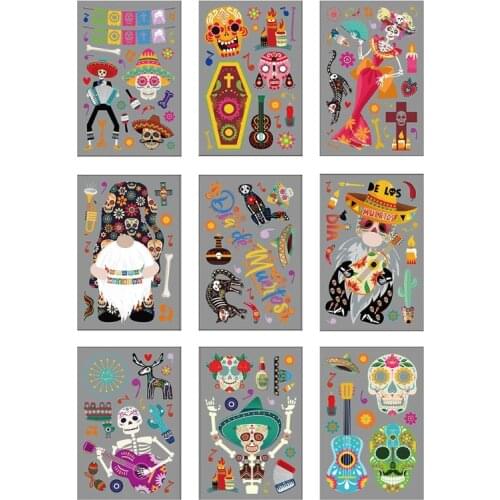 9 Sheets Halloween Window Clings Gnome Skull Decorations Static Decals for Window Glass Wall Sticker Rave Party Supplies