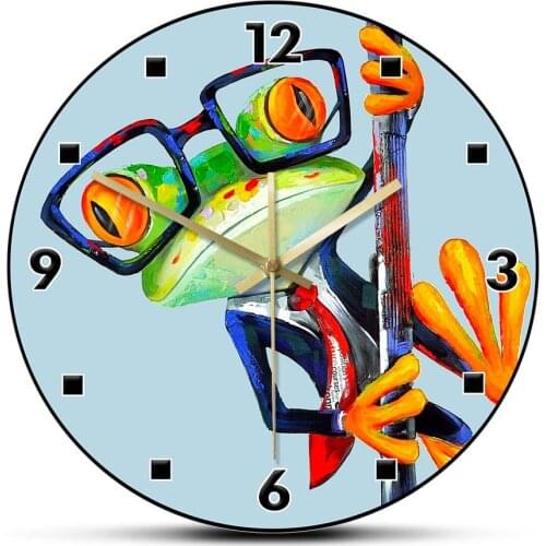 Abstract Frog Wearing Sunglasses Funny Anime Wall Clock For Kids Room Hipster Frog Modern Art Print Wall Watch Silent Movement