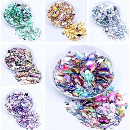 Acrylic Craft DIY Gems 3x6mm 200pcs Flatback Marquise Earth Facets AB colors Acrylic Strass High Shine Decorations