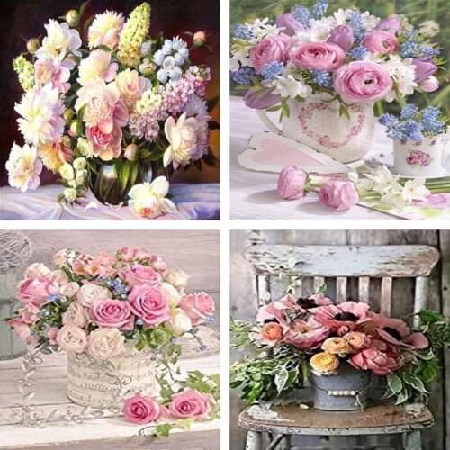 5D DIY Diamond Painting Flower Pattern Diamond Mosaic Home Decoration Crafts Full Round Drill Diamond Embroidery Garden Picture
