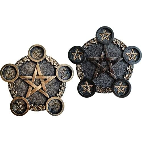 Astrology Pentagram Resin Candlestick Table Pentacle Altar Plate Candle Holder Resin Divination Witch Ceremony Accessorie