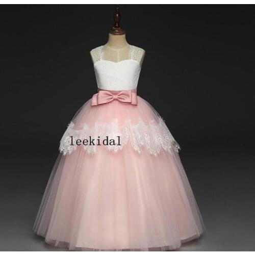 Pink Princess Ball Gowns Pink Flower Girl Dresses Lovely Ball Gown Party Wedding Girls Dresses with Bow Sash Custom