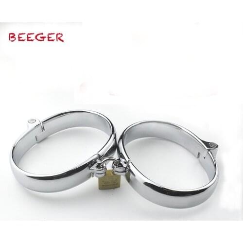 BEEGER Lockable Stainless Metal Men Ankle cuffs Restraint Locking Shackle Slaves Bondage Gear Adult Fantasy Sex Toy