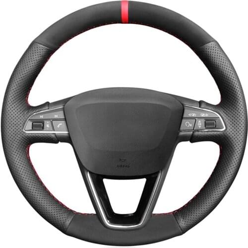 Black Suede Artificial Leather Car Steering Wheel Cover for Seat Leon 5F Mk3 2013-2019 Ibiza 6J Tarraco Arona Ateca Alhambra