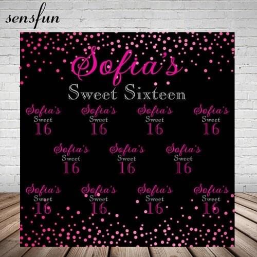 Sensfun Black Hot Pink Small Dots Sweet 16 Photography Backdrop For Photo Studio Customized Girls Happy Birthday Backgrounds