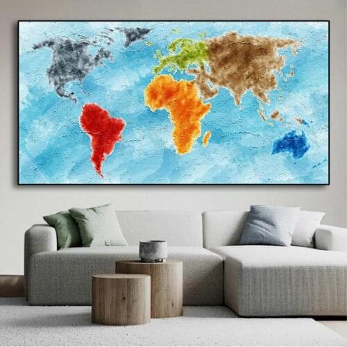 Map Of The World color Oil Posters Wall Art Canvas Painting Picture Art Printing Office Study Living Room Decoraation Cuadros
