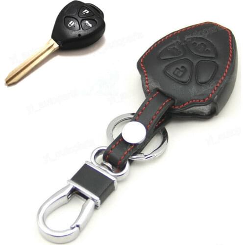 Leather Case Cover Holder For Toyota Camry Corolla RAV4 Echo Prado Avalon Yaris Remote Key 3 Buttons