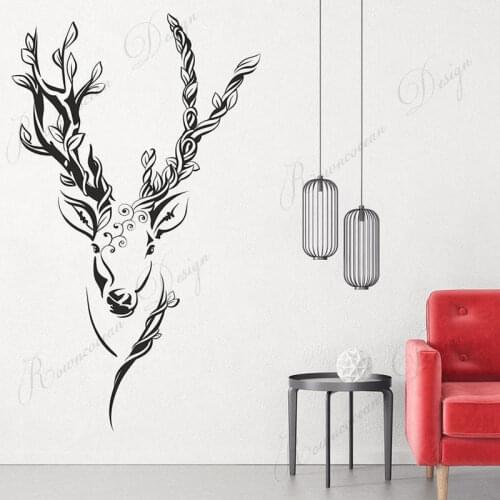 Creative Design Antlers Deer Head Wall Sticker Vinyl Home Decor Living Room Bedroom Animal Deer Decals Interior Decoration 4302