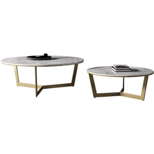 Light Italian-style coffee table stainless steel size round combination simple modern marble round tea table living room small a