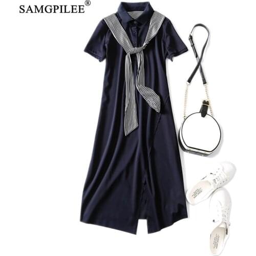 Summer Clothes For Women 2020 Casual Asymmetrical Striped Bow Empire Polo Dress Women Summer Vestidos Casuales Verano Mujer