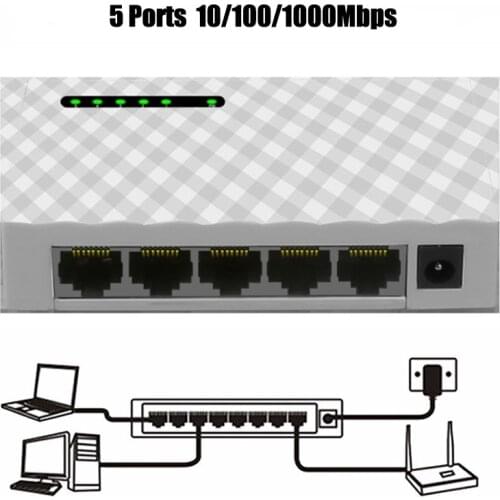 10/100/1000Mbps 5 Ports Gigabit Network Switch Gigabit Ethernet Network Switcher RJ45 Lan Hub Shunt Ethernet Adapter EU/US Plug