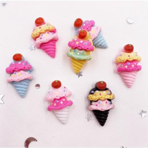 New 24pcs Resin Mini Cherry Ice cream Cabochon Flatback Stone Figurines Scrapbook DIY Craft Home Decor Accessories OH36