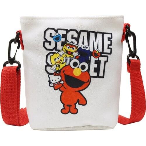 Fashion Sesame Street Print Lady Canvas Shoulder Bag Cartoon Cute Coin Purse Large Capacity Bucket Bag Student Diagonal Bag
