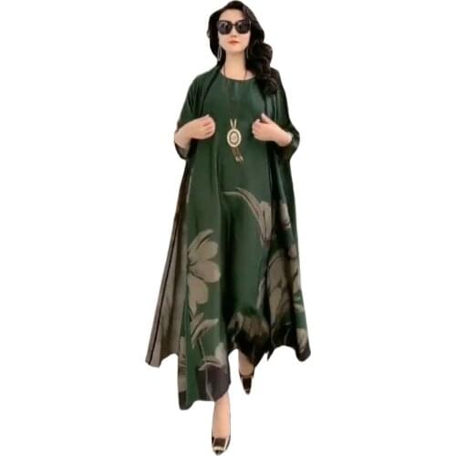 Oversize 5XL Fashion Silk Long Dress 2021 Womens Summer New Two-Piece Printed Dress Loose Female Elegant Vintage Beach Dresses