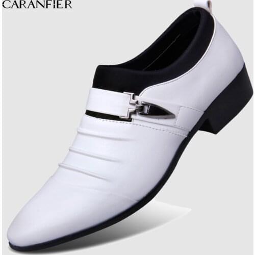 CARANFIER New British Mens Slip On Split Leather Pointed Toe Men Dress Shoes Business Wedding Oxfords Formal Shoes For Male