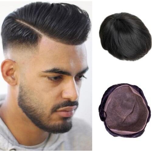 BYMC Transparent Lace Full Lace Brazilian Natural Looking Men Wig Replacement Systems Remy Hair 6inch Free Part