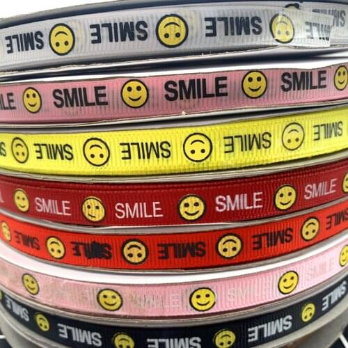 New 10 Yards 3/8" 10mm Smiley English Letter Pattern Printed Grosgrain Ribbon DIY Bowknot Apparel Sewing Packing Craft