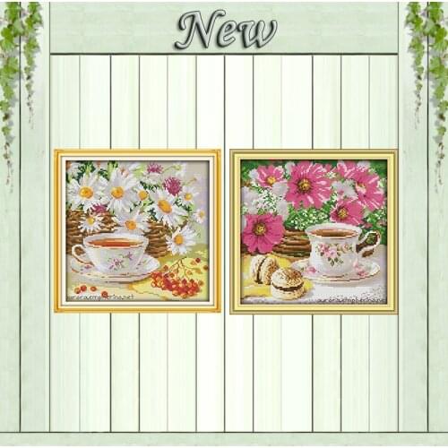 Afternoon tea coffee dessert painting counted printed on canvas DMC 14CT 11CT Cross Stitch Needlework Sets Embroidery kits Daisy