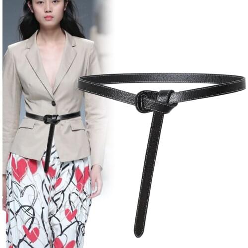 New Design Real Leather Waistbands Thin Soft Genuine Leather Waist Belt Female Narrow Cowskin Knot Strap Belts For Women Dress
