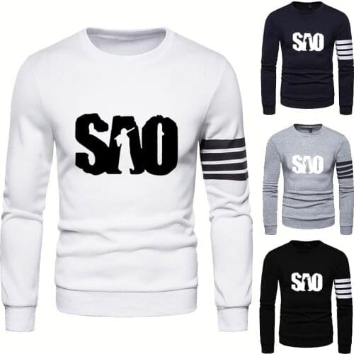 Fashion casual Mens hooded sweater SAO Sword Art Online Printing Spring Autumn Contrast High Quality Cotton Mens pullover
