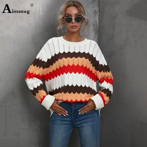 Model Sweater Women Autumn 2020 Leisure Casual Long Sleeve Patchwork Stripe Pullovers Knitted Sweaters Femme Winter Warm Clothes