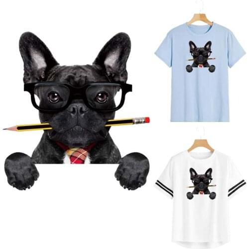 Study Dog Iron Patch Transfers Washable Clothes Decoration New Design Diy Accessory Print On T-Shirt Clothing Badges Patches