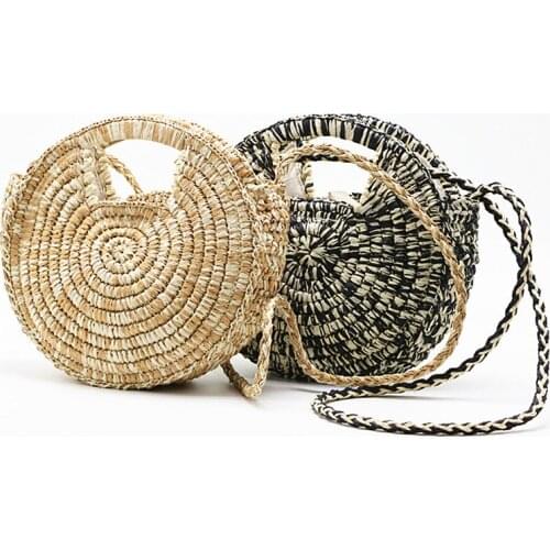 Round Woven Strew Bag Women Shoulder Bag Ladies Crossbody Messenger Bag