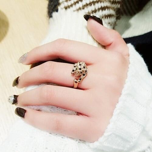 Top Quality Fashion Rose Gold Plated Micro Mosaic Cubic Zirconia Green Eye Leopard Ring For Women Brand Jewelry