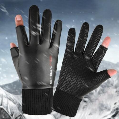 Winter Fishing Gloves Men Waterproof Windproof PU Leather Gloves Keep Warm Anti Slip Outdoor Sports Cycling Gloves