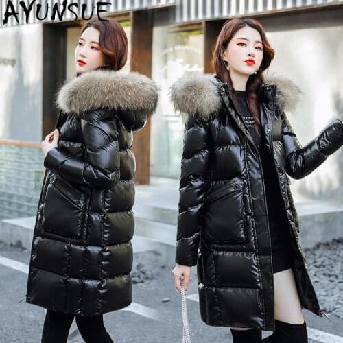 AYUNSUE Winter Women Down Jacket Log Real Raccoon Fur Collar Woman Jacket Korean Parkas Female Clothes Abrigos Para Mujer 2021