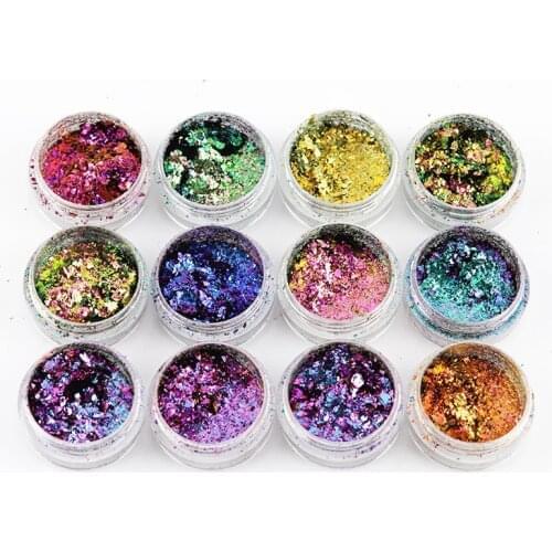 12Pcs Chameleon flakes, Pigments Glitter Nail art Flakes '12 Shift Colors" Multi Chrome Chameleon Eyeshadow Flakes,67