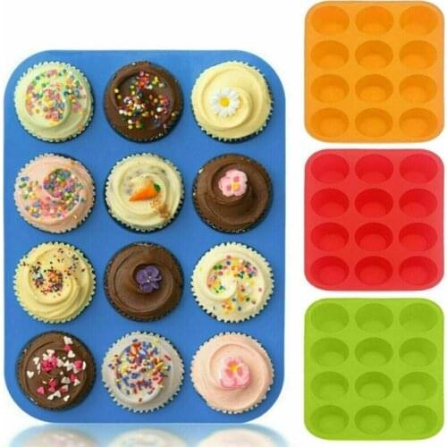 12 Cup Silicone Mold Muffin Cupcake Baking Pan Non Stick Dishwasher Microwave Safe Silicone Baking Mold