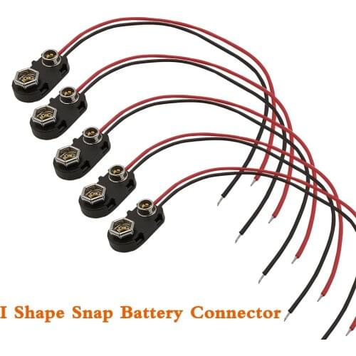 2/5/10Pcs 9V I Type Batterie Snap Clip Connector I Shape Tinned Wire Lead Battery Clip Hard Shell Plastic 15CM Cable Connection