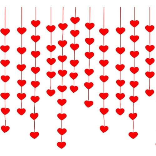 60 Sets Red Heart Hanging String Garland Felt Banner DIY Curtain Home Wedding Party Valentines Day Birthday Decor Wholesale X2
