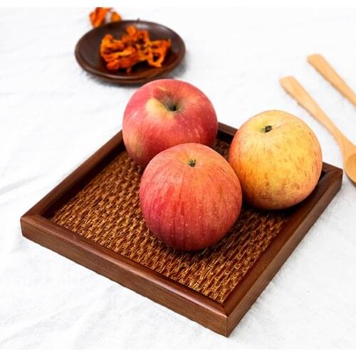 Household Tableware Rattan Plate Wooden Pallets Food Breakfast Displa Cafe Storage Baskets Woven Rectangular Serving Tray