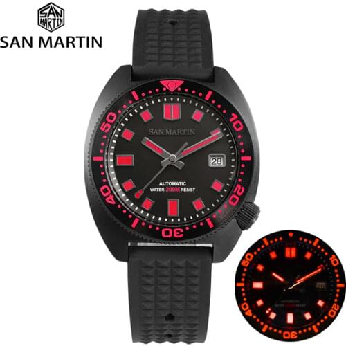 San Martin Black Warrior 6105 Turtle Diver Watch Colorful Super Luminous NH35 20Bar Sapphire Automatic Mechanical Men Watch