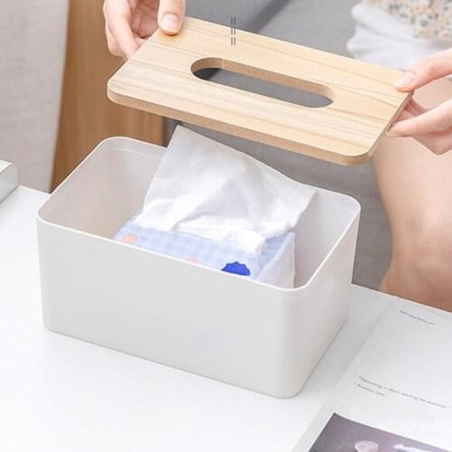 E56C Wooden Tissue Box with Removable Lid Eco-friendly Tissue Container Towel Tissue Paper Holder Napkins Case Living Room