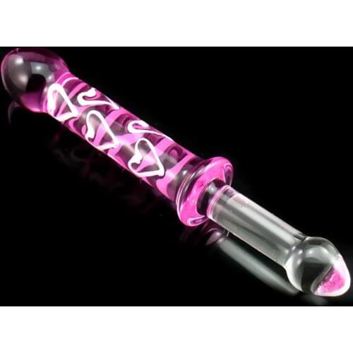Heart-shape pattern glass double dildo pink clear glass dildos gay sex toys for woman vagina anal stimulator butt plug products