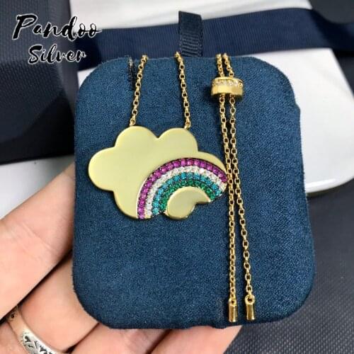 High Quality S925 Sterling Silver Jewelry 1:1 Copy,Yellow Silver Rainbow Cloud Adjustable Necklace For Women GiFT With Logo