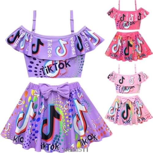 2 pcs Tik Tok baby clothes set Summer Kids Baby Girl Bikini Set Swimwear Swimsuit Bathing Tik Tok Suit
