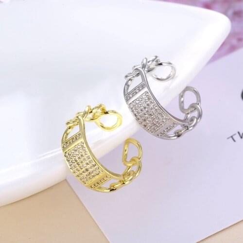 Korean Gold Ring Round Hollow Geometric Rings For Women Girls Open Adjustable Pave Zircon Ring Female Simple Wedding Jewelry