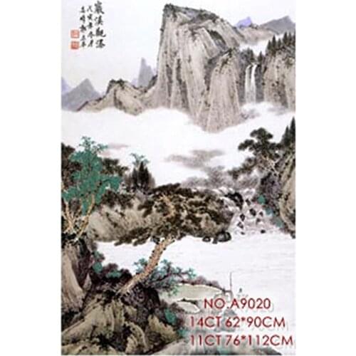 Cross stitch suit Yaxi waterfall view mountain landscape ink painting hand embroidery cross stitch material bag a9020