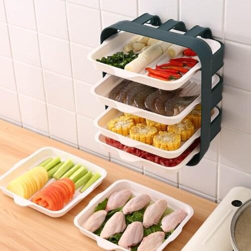 Kitchen food dish don't have to punch a wall-mounted home multilayer dishes hotpot dish with shelf organizer kitchen items