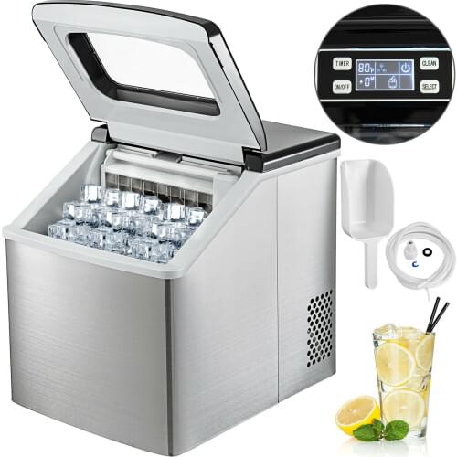 18KG Ice Maker Stainless Steel 220V Ice Cube Maker Machine 40LBS Ice Making Machine Countertop Ice Maker Compact Clear Ice Cubes
