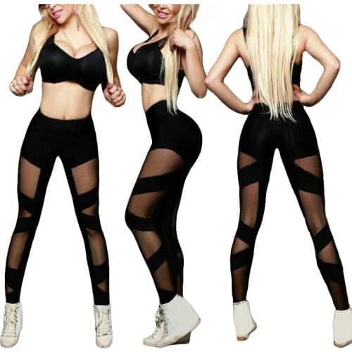 New Mesh Stitching Crossover Leggings Sexy Perspective Legging High Elastic Dance Leggings