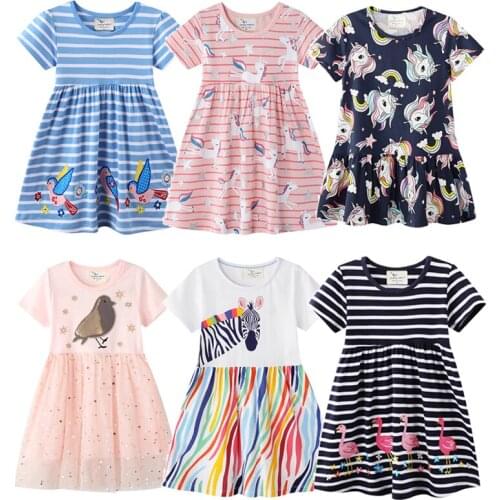 Summer Girls Unicorn Outfit Dresses Cartoon Print Children Cute Vestido Infant Girls Casual Costume For 1-7 Years