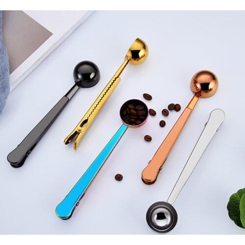 Multifunctional Kitchen Supplies Coffee Scoop With Clip Stainless Steel Tea Measuring Cup Spoon Dropship