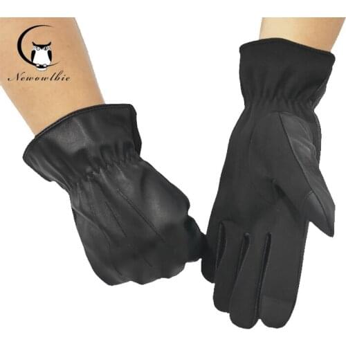 Mens leather and sheepskin gloves + waterproof cloth soft plush warm fabric autumn and winter is soft and light